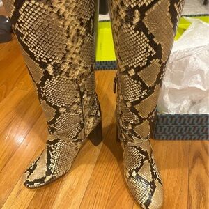 Tory Burch Snakeskin Pattern Heeled Boots